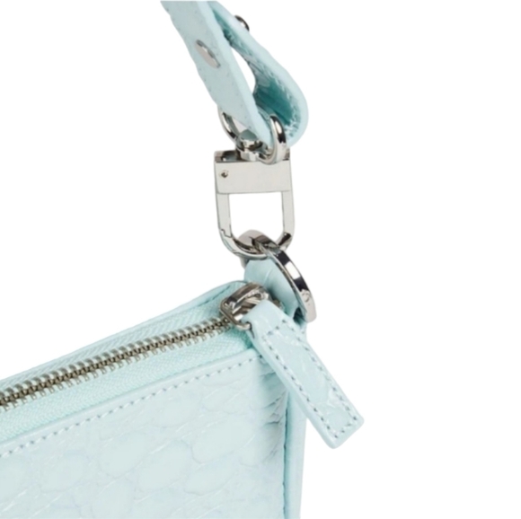 BY FAR Rachel Croco Embossed Leather Shoulder Bag, Blue, NWT - Picture 6 of 16